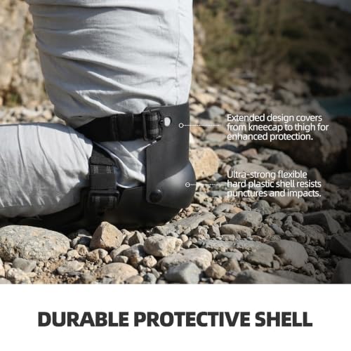 Professional Hard Shell Knee Pads for Men & Women - Flexible Protective Kneepads with Hinged Design & Quick-Clips - for Construction, Flooring, Roofing, Gardening - color: Black