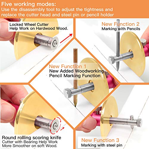 YOSELIN Dovetail Jig Wheel Marking Gauge Plus Set，Micro Adjuster Multifunctional Cutting Wheel Woodworking Scribing, Metric and Imperial Scales, Imperial 1/32 Metric 1mm Accuracy, Wood Marking - color: Red