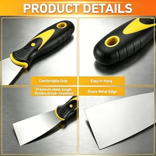 10Pcs Putty Knife Set, 2 Inch Stainless Steel Spackle Knives, Flexible Metal Scraper Paint Knife with Comfortable Grip Scraper Tool Kit for Repairing Drywall, Removing Wallpaper, Mud, Plaster Scraping