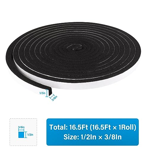 DGSL Foam Weather Stripping, 1/2" x1/4", 33Ft Door Window Seal Tape - size: 1/2In x 3/8In x 16.5Ft