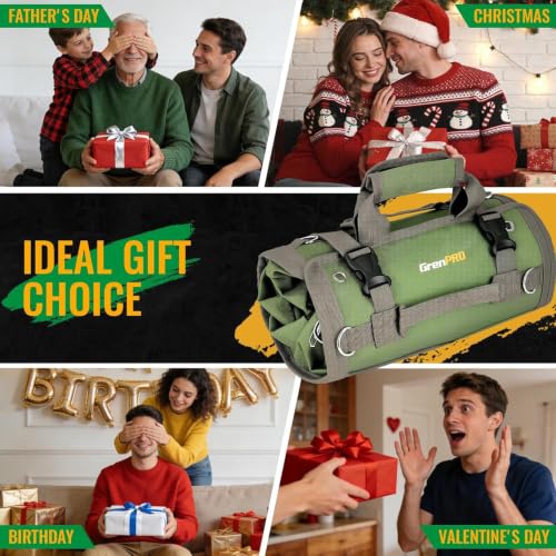 GrenPRO Roll Up Tool Bag With Detachable Pouches, Green - color: Green