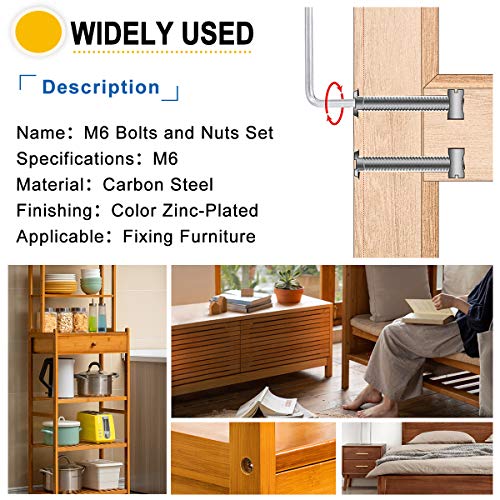 54-Set Crib Screws, Furniture Screws and Nuts Kit, Bed Frame M6 x 16mm/ 20mm/ 25mm/ 30mm/ 40mm/ 50mm/ 60mm/ 70mm/ 80mm Barrel Nut & Wooden Dowel Assortment Kit