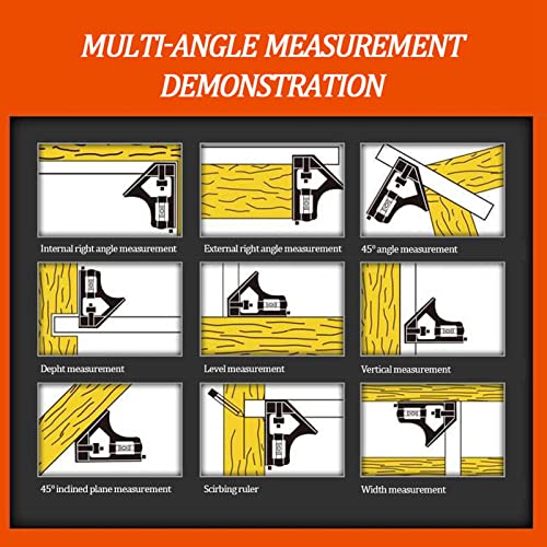 Combination Set,Stainless Steel Universal Bevel 180 Degree Angle Combination Protractor Ruler Set for Measuring Inner and Outer Angles of The Parts
