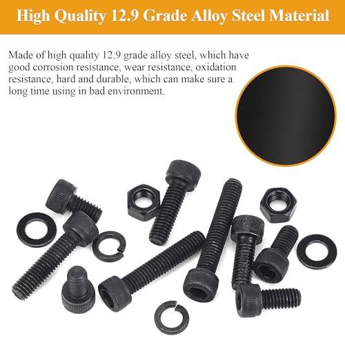 155 Pieces M6 Screws Nuts Washers Set Black, Sutemribor M6 x 8/10/12/16/20/25/30mm Hex Socket Head Cap Screws Nuts Washers Assortment Kit, 12.9 Grade Alloy Steel, Fully Threaded - size: M6 Screws Kit, style: Socket Head