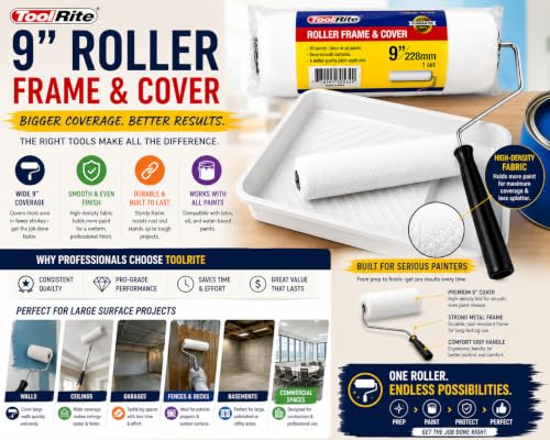 9-Inch Paint Roller Frame and Microfiber Cover Set - size: 9 Inch