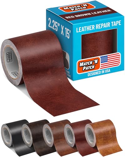 MATCH 'N PATCH Red Brown Leather Repair Tape, 2.25" x 15' for Furniture - color: Red Brown, size: 2.25" x 15'