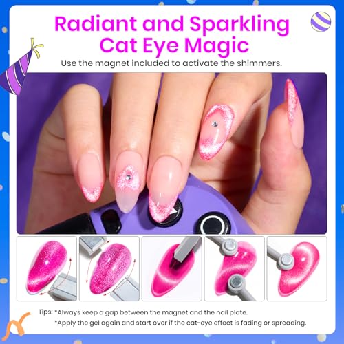 Beetles Cat Eye Gel Nail Polish Set, 6 Colors Cat Eye Glitter Gel Polish - color: A - Cat Eye | Youth Radiance