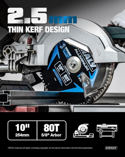 CRALY 10 Inch 80 Teeth Aluminum and Non-Ferrous Metal Cutting Circular Saw Blade, 5/8 Inch Arbor, Carbide Tipped, Thin Kerf, Black Ice™, for Medium Aluminum, Plastic, Composite(C1080AL) - size: 10", 5/8" arbor, 80T