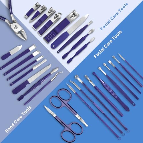 30Pcs Manicure Pedicure Kit，Nail Clippers Kit Professional and Stainless Steel Nail Care Tools，Toenail Clipper Cutters Men's Accessories Whit Beauty Tools Luxurious Travel Case (Blue) - color: 30 in 1 Blue