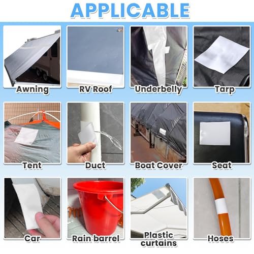 Waterproof Repair Tape for Vinyl, RV Awning, Plastic, Boat Cover, Tarp,Tent - color: White, size: 6 inch x 10FT