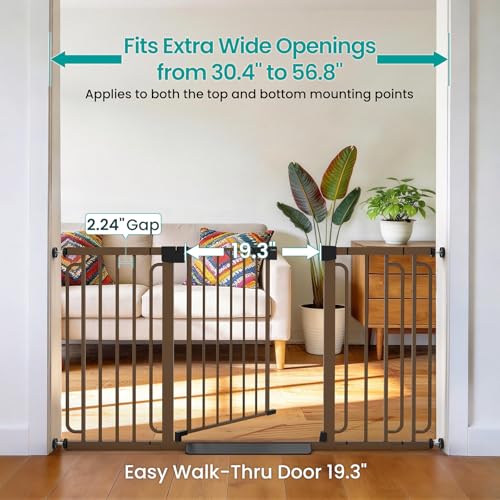 Cumbor 30.4-56.8" Extra Wide Baby Gate, Auto Close Dual Lock Dog Gate Brown - color: Brown, size: 30.4"-56.8" W x 30.5" H