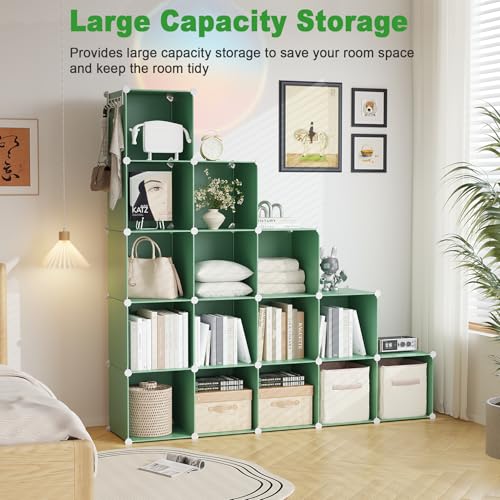 C&AHOME 16 Cube Storage Organizer Cube Shelf Units Storage Cubes, Green - color: Green