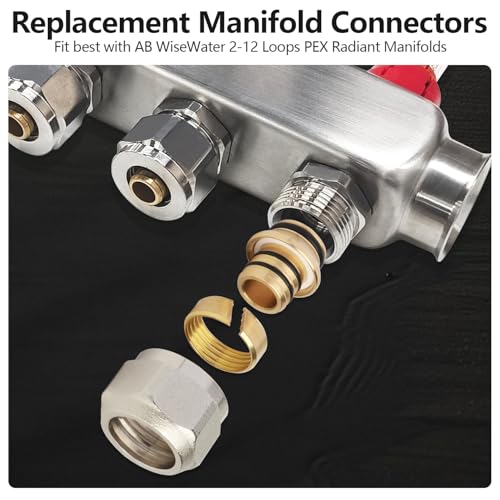 AB 10 Pcs 5/8" PEX Radiant Manifold Connector/Adaptor/Tubing Nuts, Branch Ports Plumbing Fittings for AB/WiseWater 2-12 Loop Manifolds