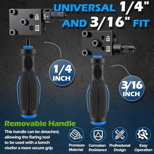 Brake Line Flaring Tool Kit 7-Piece, 3/16" 1/4" SAE Double & Bubble Flare Tool, 45° Flaring Tool for Brake & Fuel Lines, 3/16 Brake Flare Tool for Automotive Hydraulic Repair，Blue