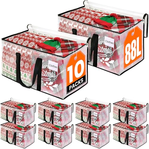 RoomHacks Clear Heavy Duty Extra Large Moving Bags, Reinforced Handle & Double Zipper, Storage Bags Alternative to Moving Box (10 Packs) - size: 88L- 10Packs