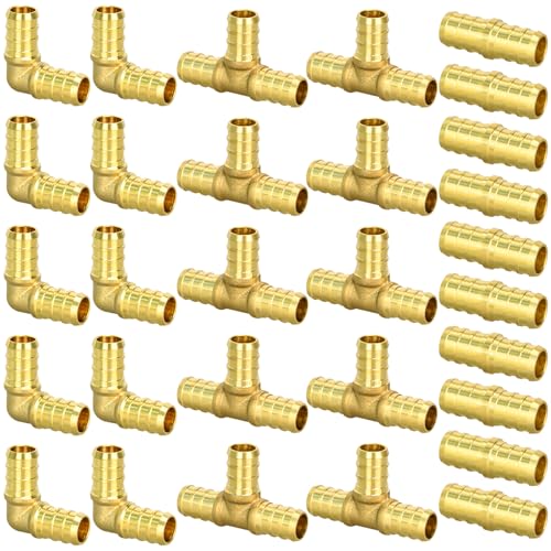 30pcs 1/2" PEX Fittings, Elbow TEE Straight Couplings Set, PEX Brass Crimp Fitting Combo with Tees, Elbows, Straights | for PEX Pipe - size: 1/2"-30pcs