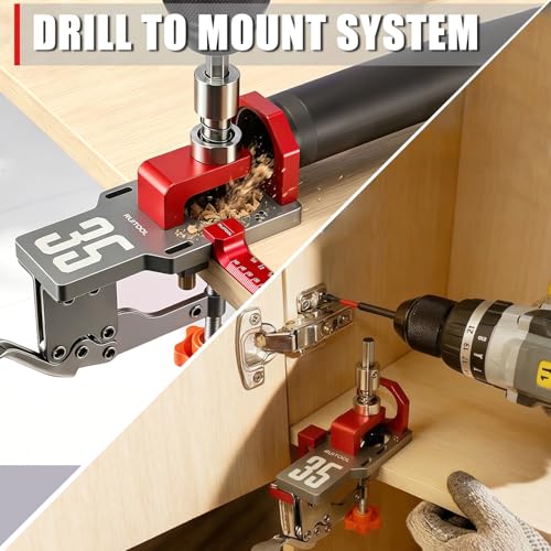 RUITOOL 35mm Concealed Hinge Jig System, Cabinet Door Mounting Jig & Door Installation Kit with Secure Clamp and Dust Port, Aluminum Hardware Hole Puncher with Modular Extension Ruler