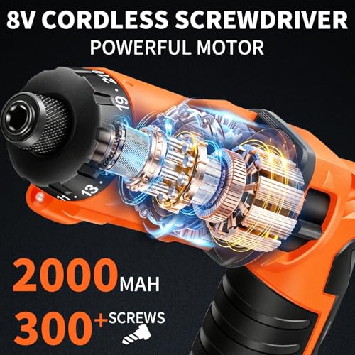 Enertwist 8V Cordless Electric Screwdriver Set with 1.5Hr Fast Rechargeable - style: 82PCS 8V ORANGE PRO