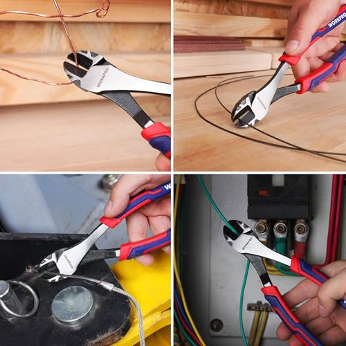 WORKPRO 8 Inch High Leverage Diagonal Pliers, Cr-V Steel & Anti-Slip Handle | Heavy Duty Wire Cutters, Diagonal Cutters, for Cutting Copper, Brass, Iron, Aluminum & Steel Wires