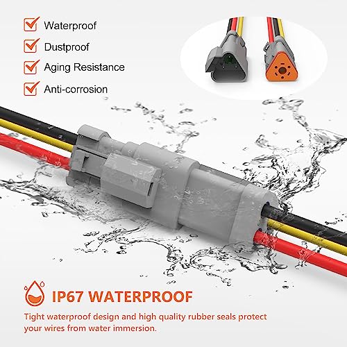 Deutsch DT 3 Pin Connector 5 Sets - 3 Way DT Automotive Waterproof Male Female Plug Wiring Harness for Car, Truck, Boats, LED Work Light, 16 AWG. (5 Sets 3 Pin, Grey) - size: 3-pin