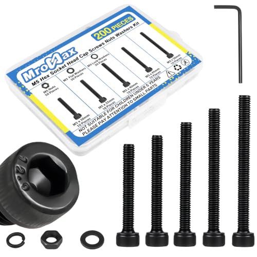 201Pcs M5 x 30-50mm Socket Head Cap Screws Assortment, with Nuts Washers - size: M5 Long Screws Kit