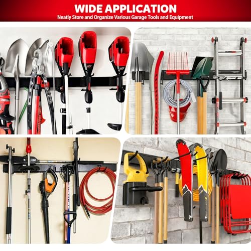 64 Inches Garage Tool Organizer Wall Mount, Tool Storage Rack Wall Mount, Heavy Duty Garden Wall Organizer System for Yard, garage and Shed, Tool Holder for Hanging Rake Snowboard Broom Mop - size: 64" Alloy Steel