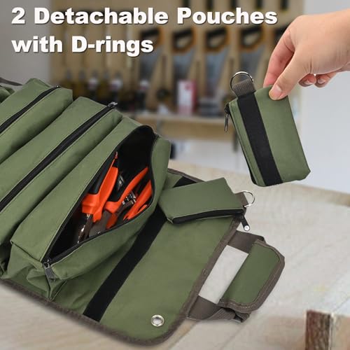 Heavy Duty Roll Up Tool Bag Organizer w/Detachable Pouches, Gifts for Men - color: Black