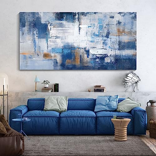 KLAKLA Abstract Canvas Wall Art - Blue and White Picture Artwork for Wall Modern Paintings Wall Decor Living Room Bedroom Office Large Wall Art - color: Blue-White-Gray, size: 58"L x 29"W