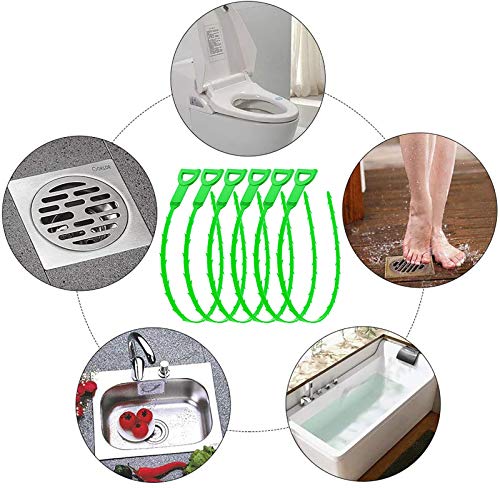 Drain Clog Remover - Gutter Cleaning Tools Drain Cleaner for Toilet Sewer Shower Kitchen Bathroom Tub Clogged Drains Opener Cleaning Tool, Flexible Grabber Claw Pick Up Reacher (7-in-1) - color: Green 6+1