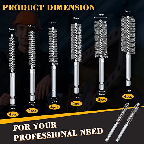 24 Pieces Bore Brush for Drill Wire Bore Brush Set Wire Cleaning Set Stainless Steel Cleaning for Power Drill Impact Driver (Stainless Steel) - style: Stainless Steel