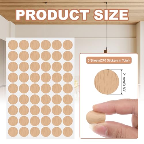 PATIKIL 270 Pieces Screw Hole Stickers, 5 Sheet Self-Adhesive Waterproof PVC Wood Grain Sticker for Screw Holes Wall Cabinets Desk Repairing, Dark Wood Color, 21mm/0.83 Inch - color: Dark Wood Color