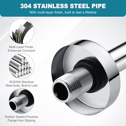 BRIGHT SHOWERS Shower Arm with Flange for Rainfall Shower Head, 6 Inch Ceiling Mount Straight Arm, Replacement Extension Pipe, Heavy-Duty Stainless Steel, Rust-Resistant, 1/2" NPT, Chrome - color: Chrome, style: 6 Inch