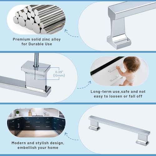 KNOBWELL 6 Pack Polished Chrome Solid Cabinet Pulls 5 Inch(128mm) Hole Center Kitchen Cabinet Handles,Cabinet Hardware for Cupboard Drawer Pulls - color: Polished Chrome, size: Hole Center：5 inch（128mm）