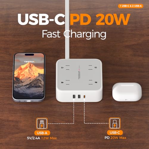 TESSAN Surge Protector Power Strip with 900J Surge Protection, 5 Ft, Grey - color: Grey with 1 USB C, size: 5 feet
