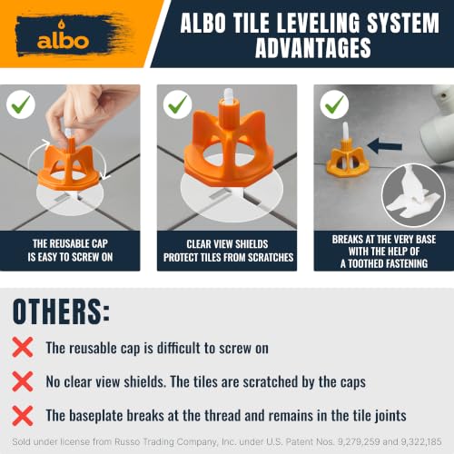 ALBO Tile Leveling System Set 1/8 inch - 400 PCS - Professional Floor & Wall Spacer Kit with Reusable Caps & Protection Plates - Anti-Lippage Installation Tools for Large and Small Tile Formats - style: Set 1/8 inch 400 PCS