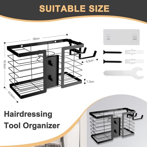 FUNKYLEE 3-in-1 Universal Hair Tool Organizer Wall Mount, Black - 2 Pack - color: 2PCSBlack