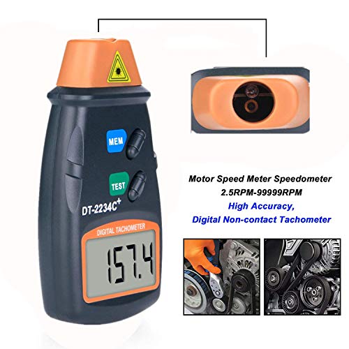 Digital Laser Tachometer Gauge 2.5-99,999RPM, AIOMEST RPM Meter Non-Contact - color: orange
