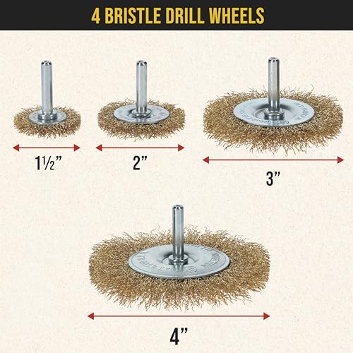 Dura-Gold 12-Piece Abrasive Brass-Coated Wire Wheel, Cup Brush, and End Brush Set, 1/4" Drill Shank, Carbon Steel Bristles - Surface Prep Grinding, Stripping Metal, Clean Remove Rust, Corrosion, Paint