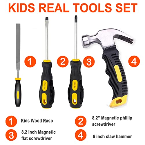Kids Real 20Pcs Construction Tool Set with Blue Toolbox and Protective Clothing, Beginner Woodworking Tool Set, Educational Gift - size: 20 PCS