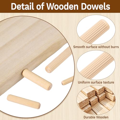 Hapric 250 Pcs 8 Sizes Wooden Dowel Pins Hardware Pins with Box