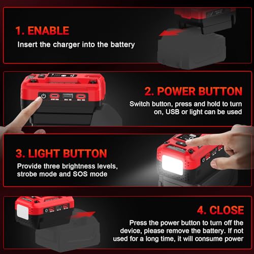 140W Battery Bidirectional Charger Compatible with Milwaukee 18V Battery | Dual USB-C 140W Output, Single USB-A 18W Output, Maximum Output of 280W, 700LM LED Work Light & LED Display (No Battery) - color: Red