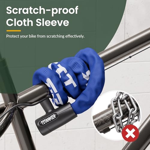 Titanker Bike Chain Lock with Keys, 3.3 Feet Security Heavy Duty Anti-Theft Bicycle Chain Locks for Bike, Motorcycle, Bicycle, Door, Gate, Fence, Grill (6mm, 8mm, 10mm Thick Chain) - color: Blue-8mm Chain