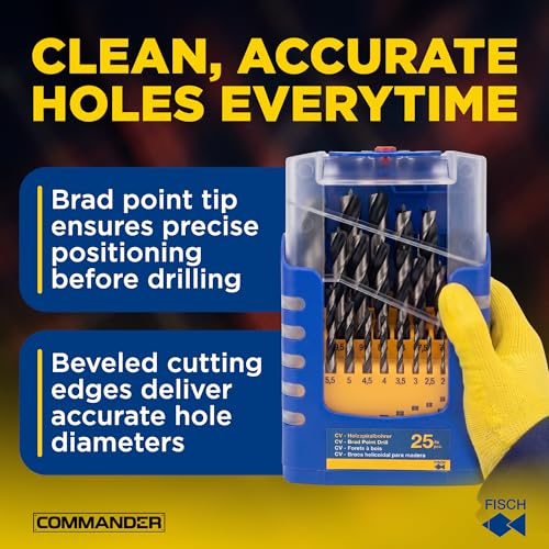 Brad Point Drill Bit Set -Chrome Vanadium Wood Drill, Sizes 1mm-13mm 25 Pcs - size: 1 - 13 mm