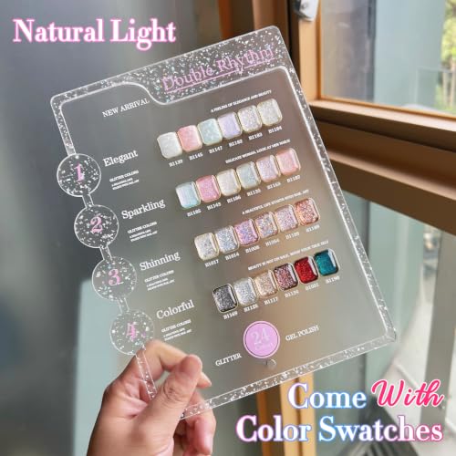 Double Rhythm 28Pcs 0.5Oz Glitter Gel Nail Polish Set Same Color Same Bottle Kit Nail Art Manicure Salon DIY at Home (Sparkle Pearl Shimmer Collection-T24-9) - color: Pearl Glitter Rose Gold