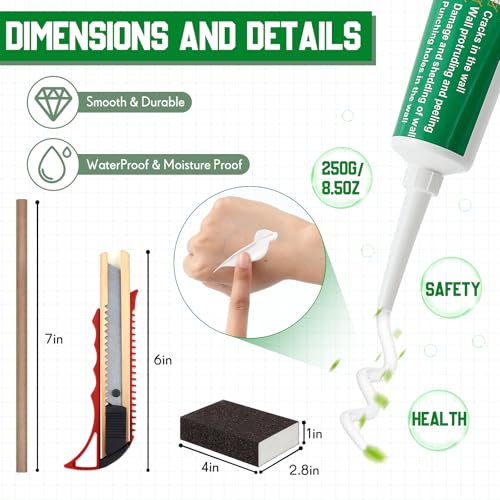 22 Pcs Drywall Repair Kit with 12x12x1/2" Drywall Repair Panel, Hole Patch Kit with Wall Patching Paste, Sanding Block, Putty Knives, to Fill Large Holes for Home Wall Surface Ceiling - size: 12 x12 x1/2 Inch
