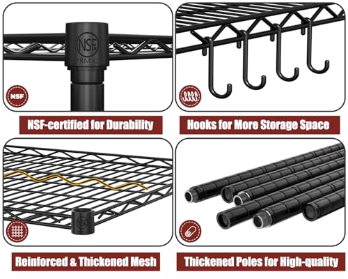 PrimeZone 55.5" Wx24 x80 Heavy Duty Metal Wire Storage Shelving with Wheels - size: 55.5"W x 24"D x 80"H