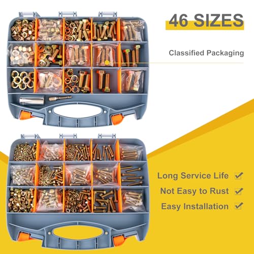 1085pcs Metric Bolt Assortment Kit -8.8 Grade, M4 M5 M6 M8 M10 M12 Heavy Duty Hex Bolts, Nuts Kit with Universal Socket, Yellow Zinc Plating, Durable Storage Case for DIY, Automotive, Length:12-40mm - size: M4 M5 M6 M8 M10 M12-1085pcs