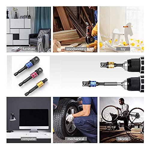 CIGOTU Impact Grade Socket Adapter Set - 3 Pcs Extension Drill Bit Socket Wrench Adapter for Impact Driver 1/4 3/8 1/2" Drive, 105 Degree Right Angle Drill Attachment for Household Workplace Industry - color: 4p*black