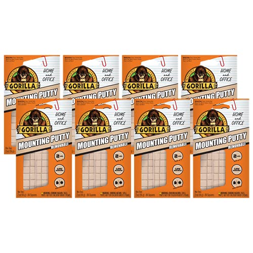 Gorilla Mounting Putty, Natural Tan Color, 84 Pre-Cut Squares (Pack of 8) - Non-Toxic Removable & Repositionable Wall Putty - size: 672 Squares