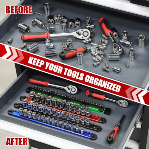 EMENTOL 4-Piece Magnetic Socket Organizer Kit, 1/4'' 3/8'' 1/2'' Drive - size: 4-Piece Set